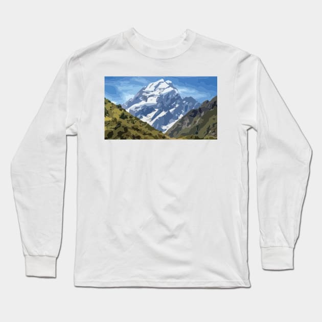 Mt Cook Summit Digital Painting Long Sleeve T-Shirt by gktb